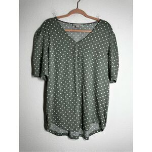 Weekend By Suzanne Betro Women’s Polka Dot Green White Vneck Top Size XL